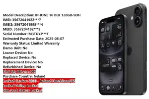 iPhone 16 128GB (A3290) — Network Unlock & FMI-OFF